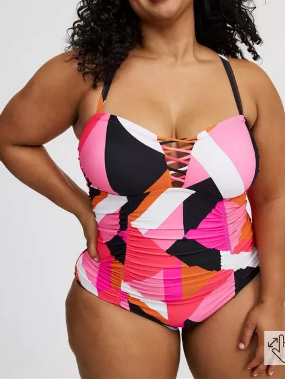 NWOT Torrid Pink Multi-Color Geometric Lace-Up One-Piece Swimsuit